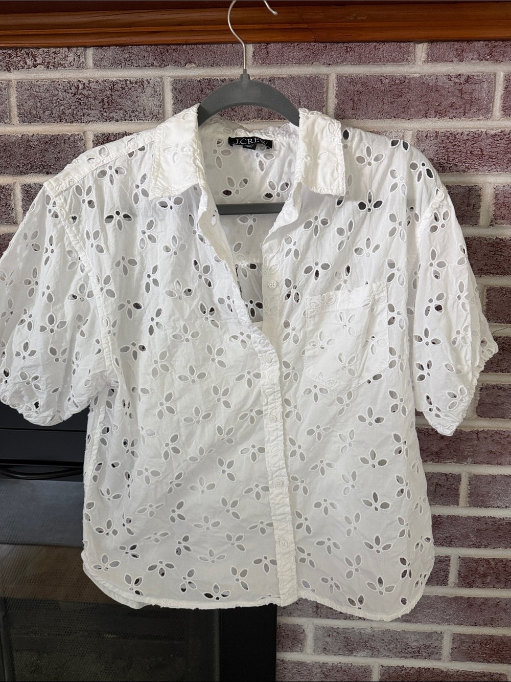 J. Crew White Eyelet Button-Down Shirt